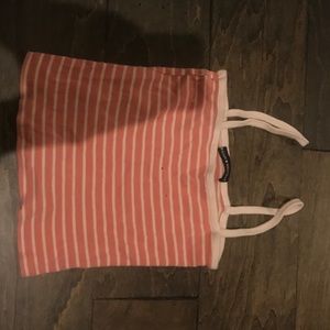 Striped spaghetti strapped crop top. Coral and white stripes